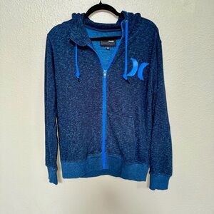 Hurley Men’s Navy Heather Zip Hoodie with Bright Blue Accents